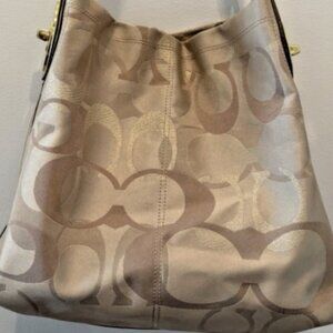 Vintage Y2K Coach Signature Hobo Jacquard Shoulder Bag Gold Hardware Turnlock